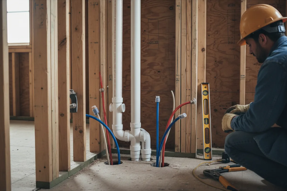 Drain and supply rough-in during Sump Pump Repair in Imlay City